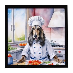 Afghan Hound The Chef Framed Metal Print Bathroom, Kitchen, Office, Home Decor Wall Art Ready to Hang, Square, 8X8