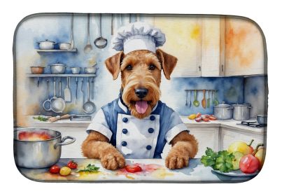 Airedale Terrier The Chef Dish Drying Mat Absorbent Dish Drying Mat Pad for Kitchen Counter Dish Drainer Mat for Countertop, 14 x 21, Multicolor