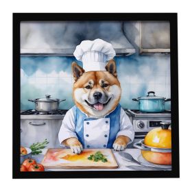 Akita The Chef Framed Metal Print Bathroom, Kitchen, Office, Home Decor Wall Art Ready to Hang, Square, 8X8
