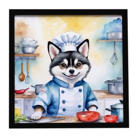 Alaskan Klee Kai The Chef Framed Metal Print Bathroom, Kitchen, Office, Home Decor Wall Art Ready to Hang, Square, 8X8