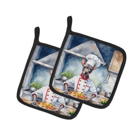 American Hairless Terrier The Chef Pair of Pot Holders Kitchen Heat Resistant Pot Holders Sets Oven Hot Pads for Cooking Baking BBQ, 7 1/2 x 7 1/2
