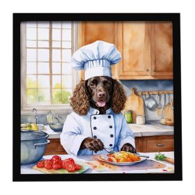 American Water Spaniel The Chef Framed Metal Print Bathroom, Kitchen, Office, Home Decor Wall Art Ready to Hang, Square, 8X8