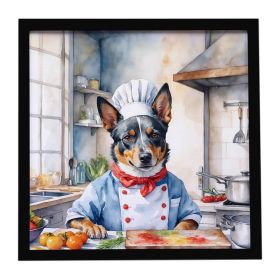 Australian Cattle Dog The Chef Framed Metal Print Bathroom, Kitchen, Office, Home Decor Wall Art Ready to Hang, Square, 8X8
