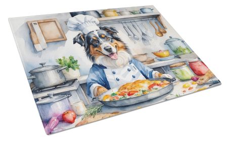 Australian Shepherd The Chef Glass Cutting Board Decorative Tempered Glass Kitchen Cutting and Serving Board Large Size Chopping Board