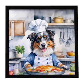 Australian Shepherd The Chef Framed Metal Print Bathroom, Kitchen, Office, Home Decor Wall Art Ready to Hang, Square, 8X8