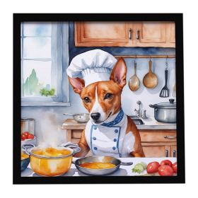 Basenji The Chef Framed Metal Print Bathroom, Kitchen, Office, Home Decor Wall Art Ready to Hang, Square, 8X8