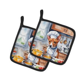 Basenji The Chef Pair of Pot Holders Kitchen Heat Resistant Pot Holders Sets Oven Hot Pads for Cooking Baking BBQ, 7 1/2 x 7 1/2