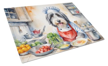Bearded Collie The Chef Glass Cutting Board Decorative Tempered Glass Kitchen Cutting and Serving Board Large Size Chopping Board