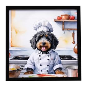 Bernedoodle The Chef Framed Metal Print Bathroom, Kitchen, Office, Home Decor Wall Art Ready to Hang, Square, 8X8