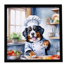 Bernese Mountain Dog The Chef Framed Metal Print Bathroom, Kitchen, Office, Home Decor Wall Art Ready to Hang, Square, 8X8