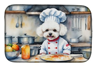Bichon Frise The Chef Dish Drying Mat Absorbent Dish Drying Mat Pad for Kitchen Counter Dish Drainer Mat for Countertop, 14 x 21, Multicolor