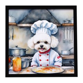 Bichon Frise The Chef Framed Metal Print Bathroom, Kitchen, Office, Home Decor Wall Art Ready to Hang, Square, 8X8