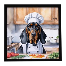 Black and Tan Coonhound The Chef Framed Metal Print Bathroom, Kitchen, Office, Home Decor Wall Art Ready to Hang, Square, 8X8