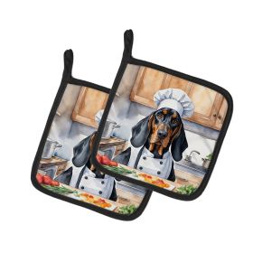 Black and Tan Coonhound The Chef Pair of Pot Holders Kitchen Heat Resistant Pot Holders Sets Oven Hot Pads for Cooking Baking BBQ, 7 1/2 x 7 1/2