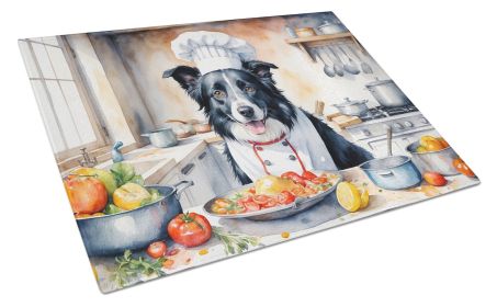 Border Collie The Chef Glass Cutting Board Decorative Tempered Glass Kitchen Cutting and Serving Board Large Size Chopping Board