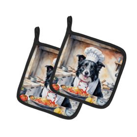 Border Collie The Chef Pair of Pot Holders Kitchen Heat Resistant Pot Holders Sets Oven Hot Pads for Cooking Baking BBQ, 7 1/2 x 7 1/2
