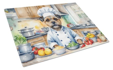 Border Terrier The Chef Glass Cutting Board Decorative Tempered Glass Kitchen Cutting and Serving Board Large Size Chopping Board