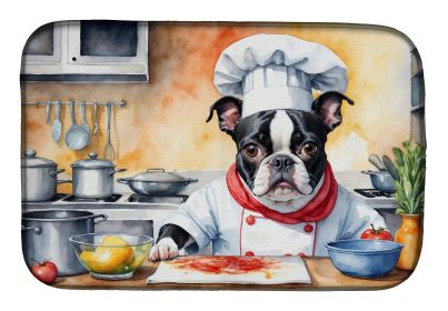 Boston Terrier The Chef Dish Drying Mat Absorbent Dish Drying Mat Pad for Kitchen Counter Dish Drainer Mat for Countertop, 14 x 21, Multicolor