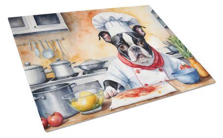 Boston Terrier The Chef Glass Cutting Board Decorative Tempered Glass Kitchen Cutting and Serving Board Large Size Chopping Board