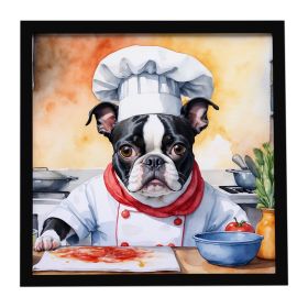 Boston Terrier The Chef Framed Metal Print Bathroom, Kitchen, Office, Home Decor Wall Art Ready to Hang, Square, 8X8