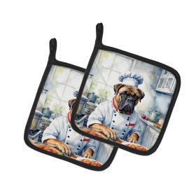 Bullmastiff The Chef Pair of Pot Holders Kitchen Heat Resistant Pot Holders Sets Oven Hot Pads for Cooking Baking BBQ, 7 1/2 x 7 1/2