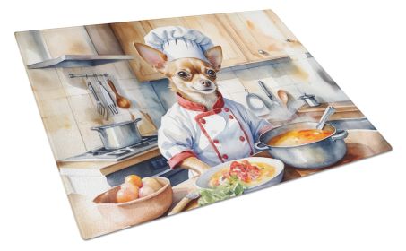 Chihuahua The Chef Glass Cutting Board Decorative Tempered Glass Kitchen Cutting and Serving Board Large Size Chopping Board
