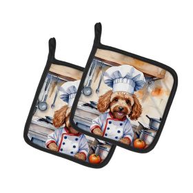 Cockapoo The Chef Pair of Pot Holders Kitchen Heat Resistant Pot Holders Sets Oven Hot Pads for Cooking Baking BBQ, 7 1/2 x 7 1/2