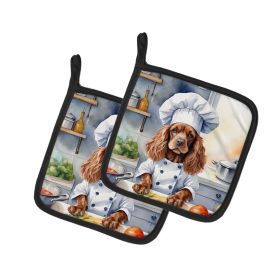 Cocker Spaniel The Chef Pair of Pot Holders Kitchen Heat Resistant Pot Holders Sets Oven Hot Pads for Cooking Baking BBQ, 7 1/2 x 7 1/2