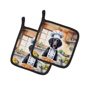 Curly-Coated Retriever The Chef Pair of Pot Holders Kitchen Heat Resistant Pot Holders Sets Oven Hot Pads for Cooking Baking BBQ, 7 1/2 x 7 1/2