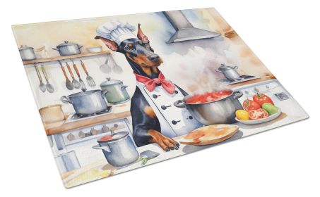 Doberman Pinscher The Chef Glass Cutting Board Decorative Tempered Glass Kitchen Cutting and Serving Board Large Size Chopping Board