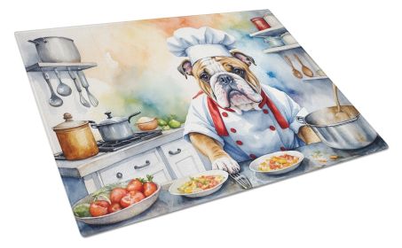 English Bulldog The Chef Glass Cutting Board Decorative Tempered Glass Kitchen Cutting and Serving Board Large Size Chopping Board