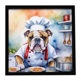 English Bulldog The Chef Framed Metal Print Bathroom, Kitchen, Office, Home Decor Wall Art Ready to Hang, Square, 8X8