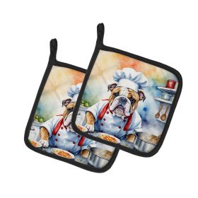English Bulldog The Chef Pair of Pot Holders Kitchen Heat Resistant Pot Holders Sets Oven Hot Pads for Cooking Baking BBQ, 7 1/2 x 7 1/2