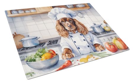 English Cocker Spaniel The Chef Glass Cutting Board Decorative Tempered Glass Kitchen Cutting and Serving Board Large Size Chopping Board