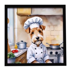 Fox Terrier The Chef Framed Metal Print Bathroom, Kitchen, Office, Home Decor Wall Art Ready to Hang, Square, 8X8
