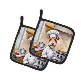 Fox Terrier The Chef Pair of Pot Holders Kitchen Heat Resistant Pot Holders Sets Oven Hot Pads for Cooking Baking BBQ, 7 1/2 x 7 1/2