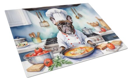 French Bulldog The Chef Glass Cutting Board Decorative Tempered Glass Kitchen Cutting and Serving Board Large Size Chopping Board