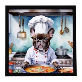 French Bulldog The Chef Framed Metal Print Bathroom, Kitchen, Office, Home Decor Wall Art Ready to Hang, Square, 8X8