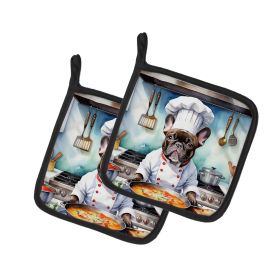 French Bulldog The Chef Pair of Pot Holders Kitchen Heat Resistant Pot Holders Sets Oven Hot Pads for Cooking Baking BBQ, 7 1/2 x 7 1/2