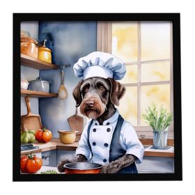 German Wirehaired Pointer The Chef Framed Metal Print Bathroom, Kitchen, Office, Home Decor Wall Art Ready to Hang, Square, 8X8