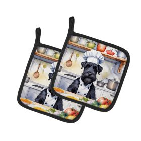 Giant Schnauzer The Chef Pair of Pot Holders Kitchen Heat Resistant Pot Holders Sets Oven Hot Pads for Cooking Baking BBQ, 7 1/2 x 7 1/2
