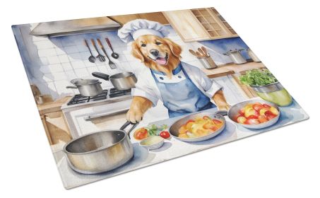 Golden Retriever The Chef Glass Cutting Board Decorative Tempered Glass Kitchen Cutting and Serving Board Large Size Chopping Board