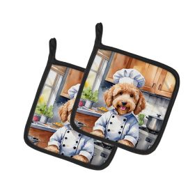 Goldendoodle The Chef Pair of Pot Holders Kitchen Heat Resistant Pot Holders Sets Oven Hot Pads for Cooking Baking BBQ, 7 1/2 x 7 1/2