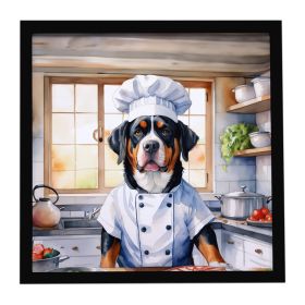Greater Swiss Mountain Dog The Chef Framed Metal Print Bathroom, Kitchen, Office, Home Decor Wall Art Ready to Hang, Square, 8X8