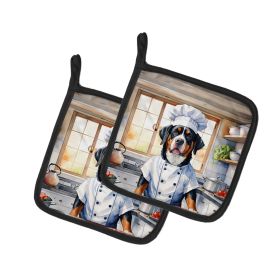 Greater Swiss Mountain Dog The Chef Pair of Pot Holders Kitchen Heat Resistant Pot Holders Sets Oven Hot Pads for Cooking Baking BBQ, 7 1/2 x 7 1/2