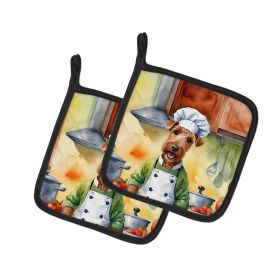 Irish Terrier The Chef Pair of Pot Holders Kitchen Heat Resistant Pot Holders Sets Oven Hot Pads for Cooking Baking BBQ, 7 1/2 x 7 1/2