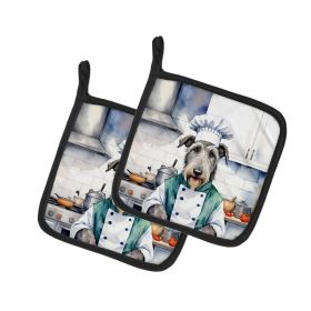 Irish Wolfhound The Chef Pair of Pot Holders Kitchen Heat Resistant Pot Holders Sets Oven Hot Pads for Cooking Baking BBQ, 7 1/2 x 7 1/2