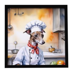 Italian Greyhound The Chef Framed Metal Print Bathroom, Kitchen, Office, Home Decor Wall Art Ready to Hang, Square, 8X8