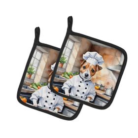 Jack Russell Terrier The Chef Pair of Pot Holders Kitchen Heat Resistant Pot Holders Sets Oven Hot Pads for Cooking Baking BBQ, 7 1/2 x 7 1/2
