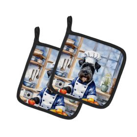Kerry Blue Terrier The Chef Pair of Pot Holders Kitchen Heat Resistant Pot Holders Sets Oven Hot Pads for Cooking Baking BBQ, 7 1/2 x 7 1/2